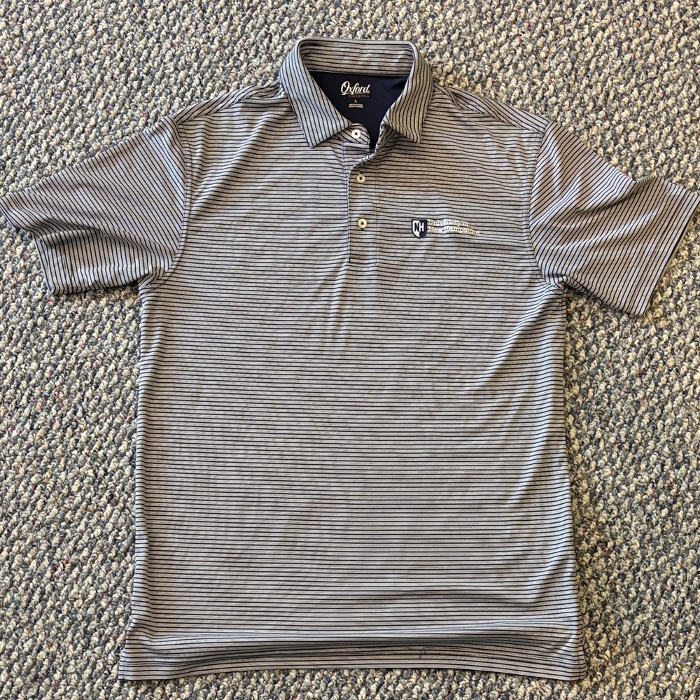 Oxford Men's Polo Shirt with Black and White Stripes University of New Hampshire